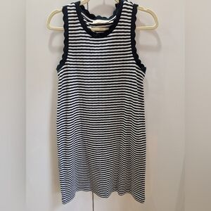 LOFT Black and White Striped Scalloped-Edge Mini Dress